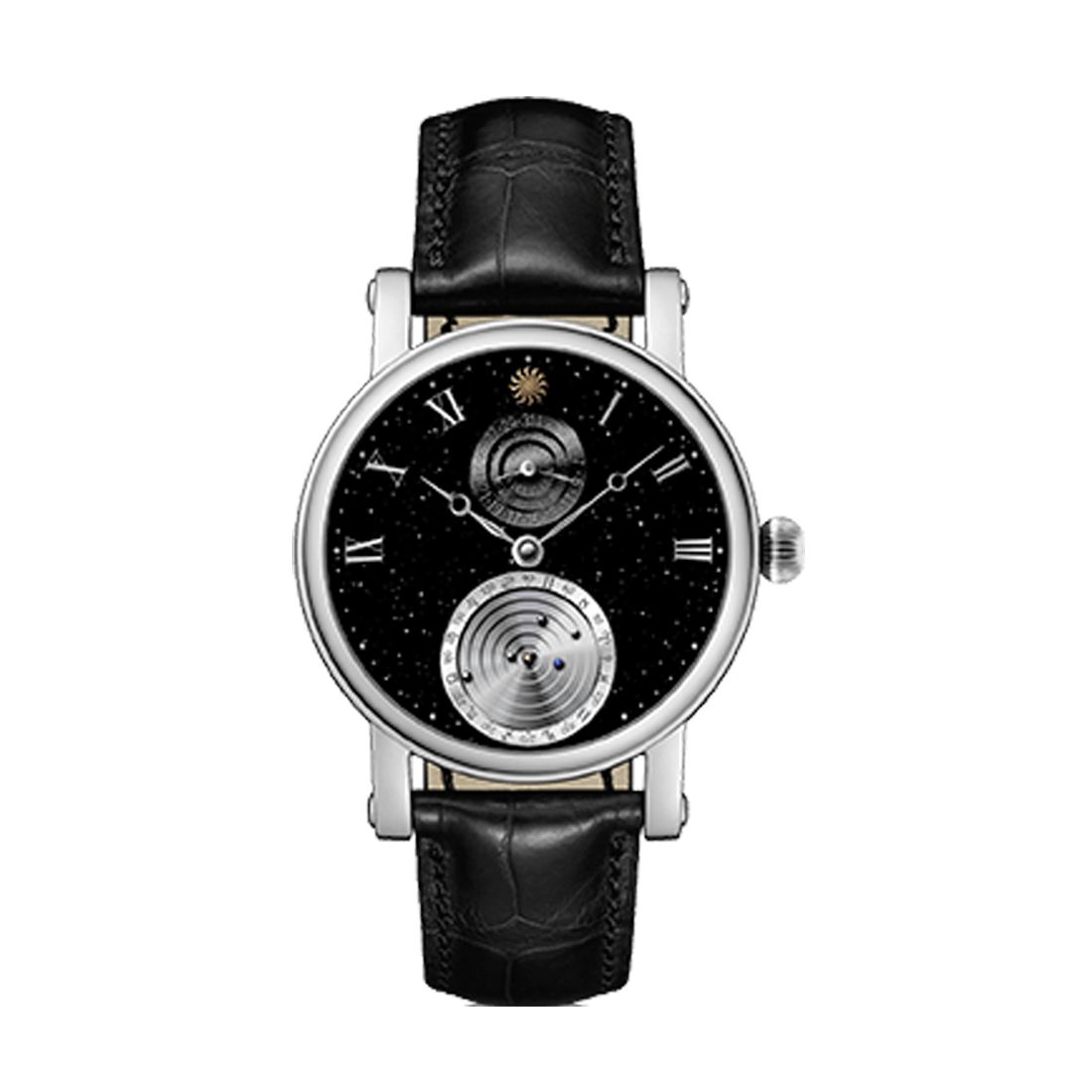 CVDK Manufacture Movement, automatisch uurwerk,‘32 jewels’,  gangreserve; 60 uur max., complicatie; CVDK Planetarium module. Functies Uren, minuten, complicatie: datum, maand, Planetarium; het horloge is uitgerust met het kleinste mechanische Planetarium ter wereld dat de omwentelingen aangeeft van Mercurius Christiaan van der Klaauw Planetarium CKPT33B4